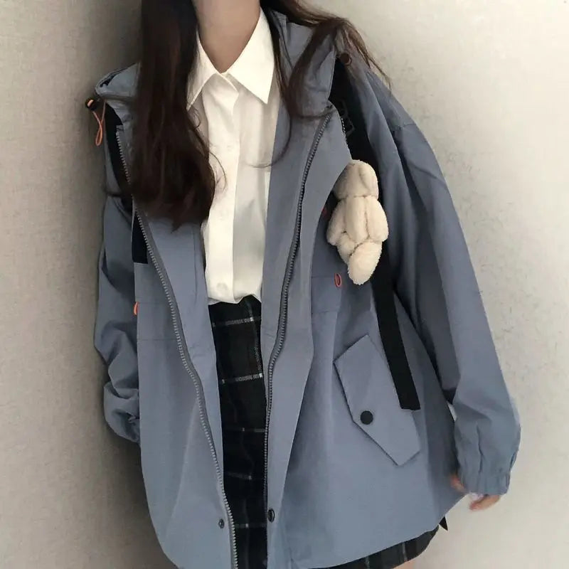 Blue hoodie jacket with zipper and pockets