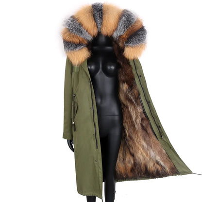 Damen Winterparka lang mit großer Kapuze und Pelzimitat Futter