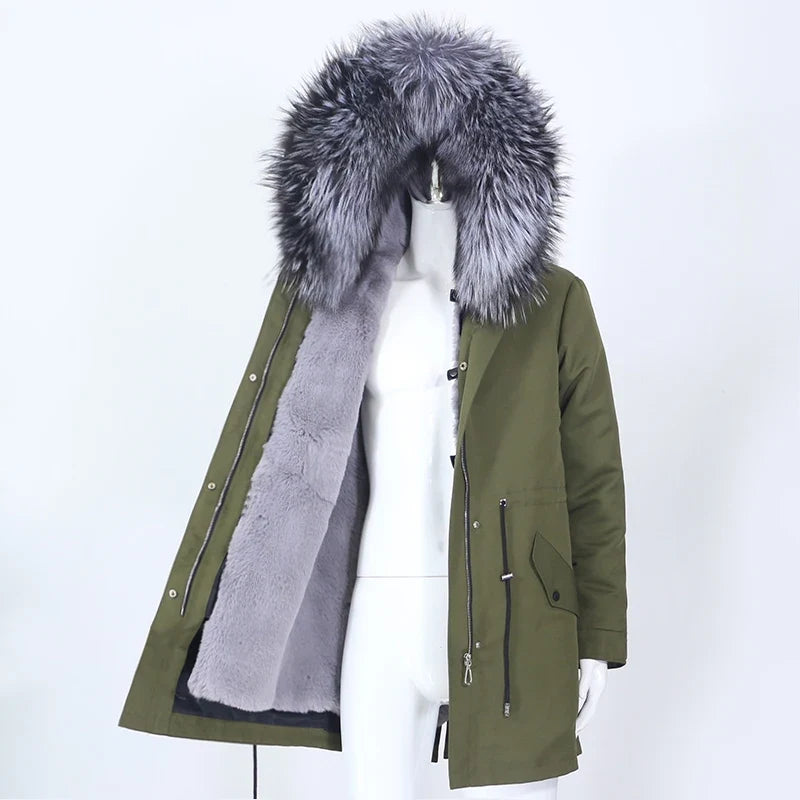 Men's parka with hood and fur collar, lined