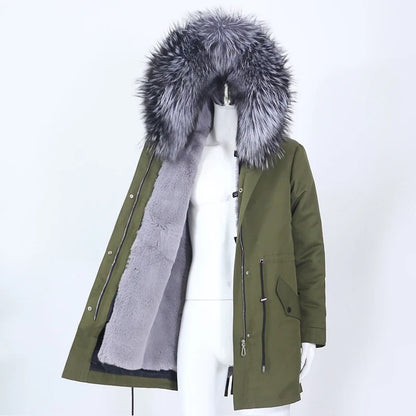 Men's parka with hood and fur collar, lined
