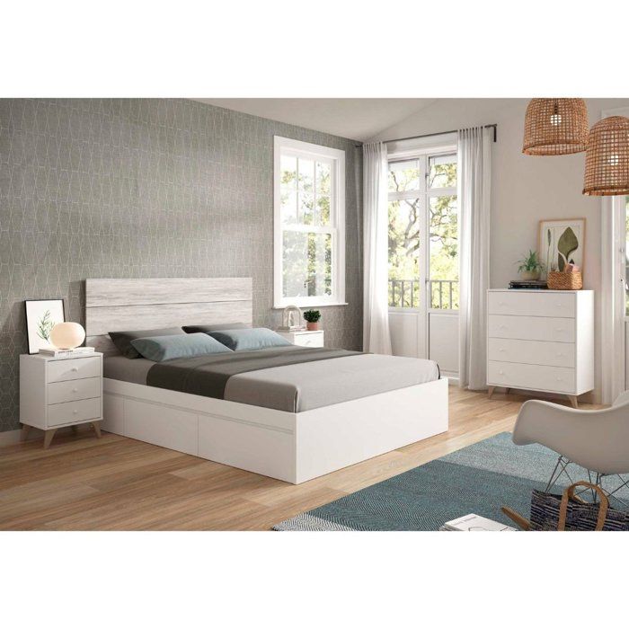 Ladekast Sweet wit 95 x 77,5 x 40 cm, met 4 lades, ronde knopjes en schuine poten