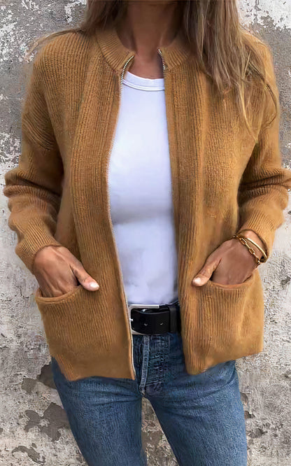 Damen Strickjacke mit Reißverschluss – Eleganter Alltags-Cardigan für vielseitige Outfits