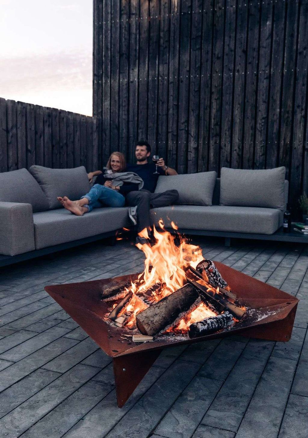 Vuurschaal cortenstaal Triple 120, drie segmenten, Ø 120 cm, 32 cm hoog, voor tuin en terras