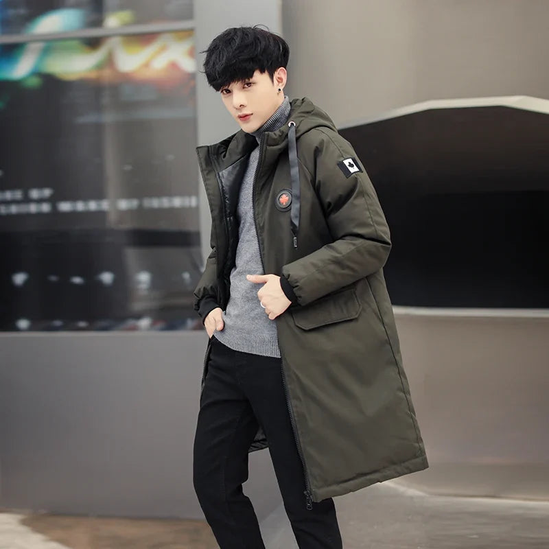 Herren Winterparka Lang Kapuze Gesteppt Armygrün