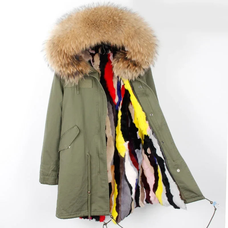 Women's winter parka with removable faux fur collar and lining