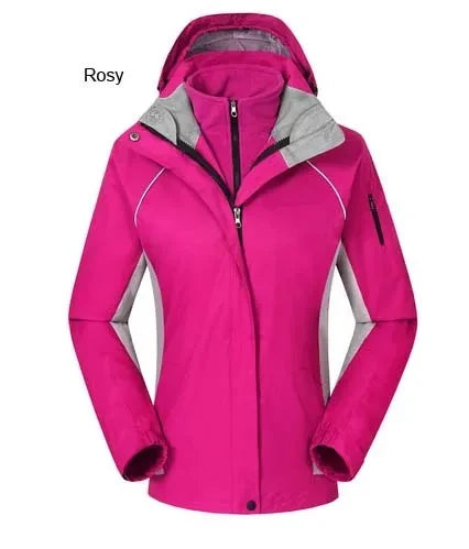 Damen 3-in-1 Funktionsjacke mit Fleece Innenjacke & Kapuze - Outdoor Wanderjacke