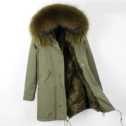 Women's winter parka with removable faux fur collar and lining
