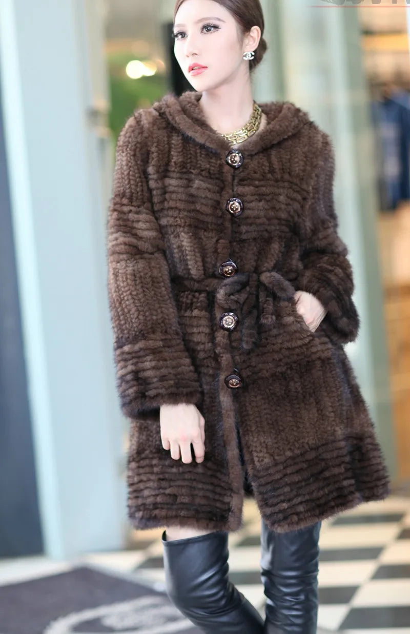 Women's Hooded Coat, Fur Effect, Button Closure, Hip Length