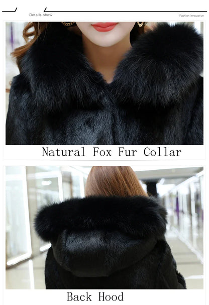 Langer Kunstfellmantel Schwarz mit Kapuze Damen Winterjacke Flauschiger Mantel
