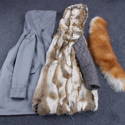 Women's winter parka with removable faux fur collar and lining