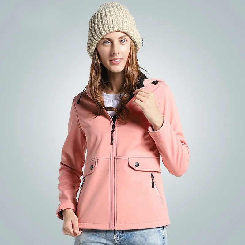 Damen Outdoor Jacke mit Kapuze Softshell Bunt Gemustert