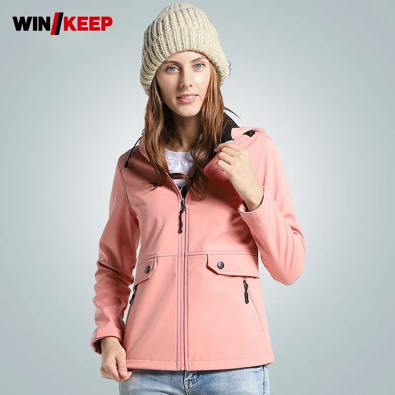 Damen Outdoor Jacke mit Kapuze Softshell Bunt Gemustert