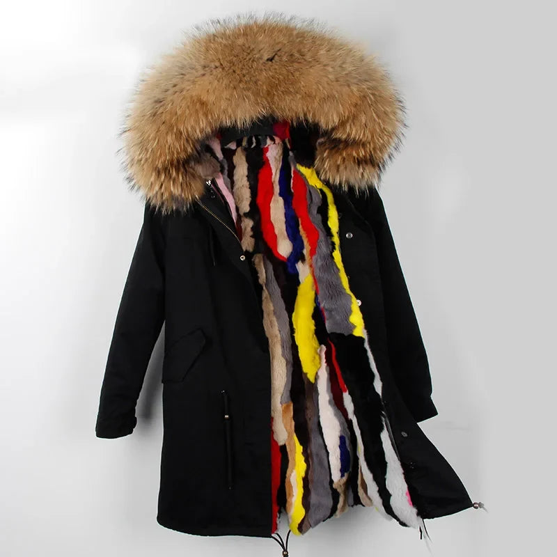 Women's winter parka with removable faux fur collar and lining