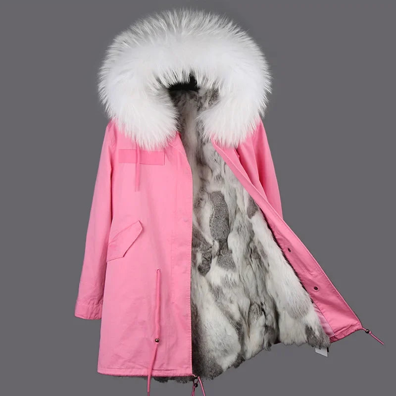Women's winter parka with removable faux fur collar and lining