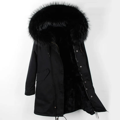 Women's winter parka with removable faux fur collar and lining
