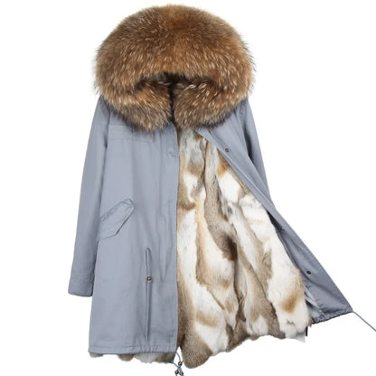 Women's winter parka with removable faux fur collar and lining
