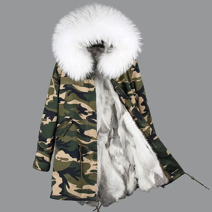 Women's winter parka with removable faux fur collar and lining