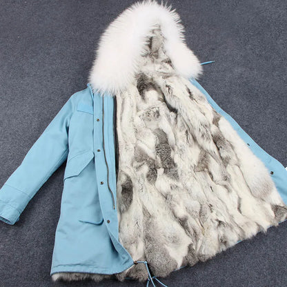 Women's winter parka with removable faux fur collar and lining