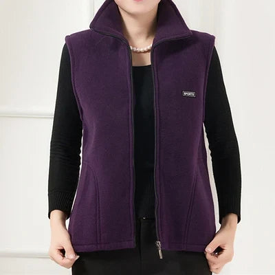 Women's fleece vest with stand-up collar and zipper