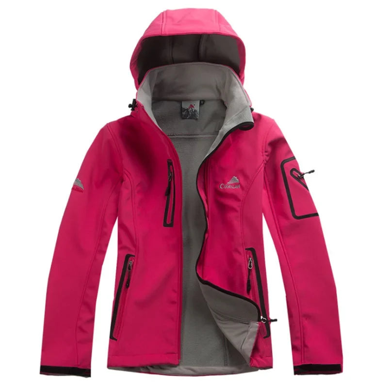 Outdoor Jacke Damen Türkis Winddicht Kapuze Reißverschlusstaschen