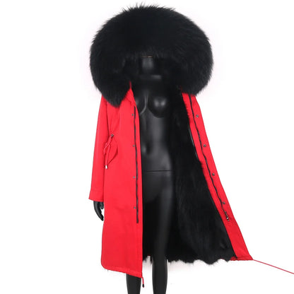Damen Winterparka lang mit großer Kapuze und Pelzimitat Futter