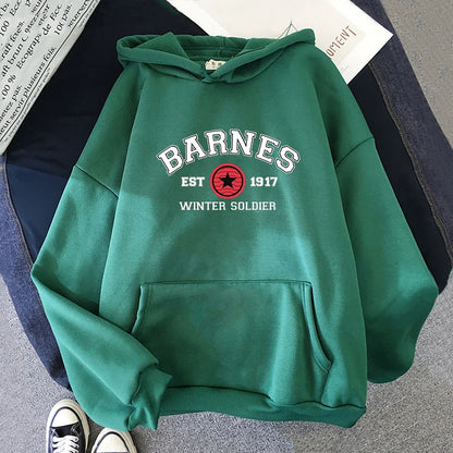 Unisex Kapuzenpullover mit „BARNES WINTER SOLDIER“ Print, Kängurutasche und Kordelzug