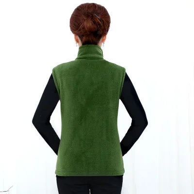 Women's fleece vest with stand-up collar and zipper