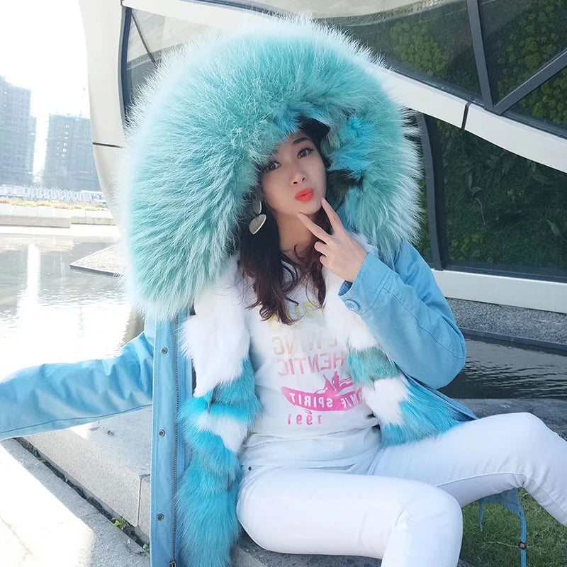 Women's winter parka with removable faux fur collar and lining