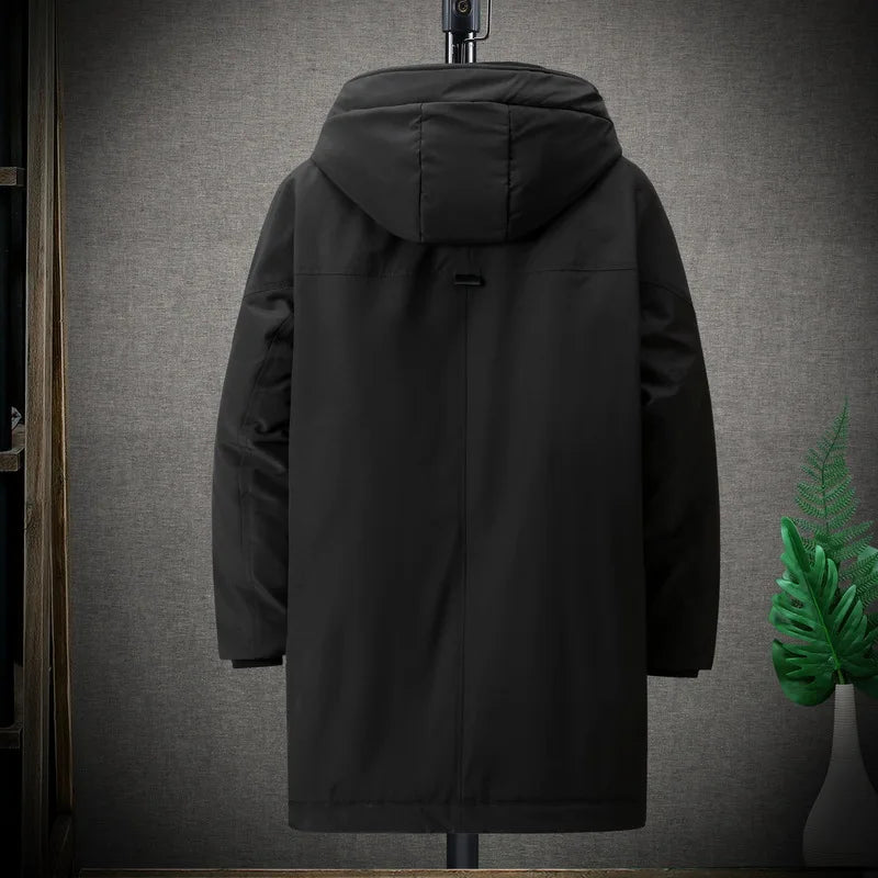 Men's Winter Parka with Hood and Zipper, Long Winter Jacket