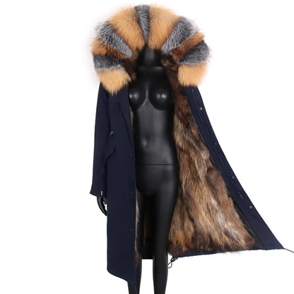 Damen Winterparka lang mit großer Kapuze und Pelzimitat Futter