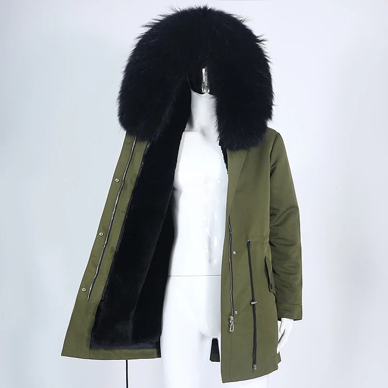 Men's parka with hood and fur collar, lined