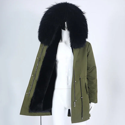 Men's parka with hood and fur collar, lined