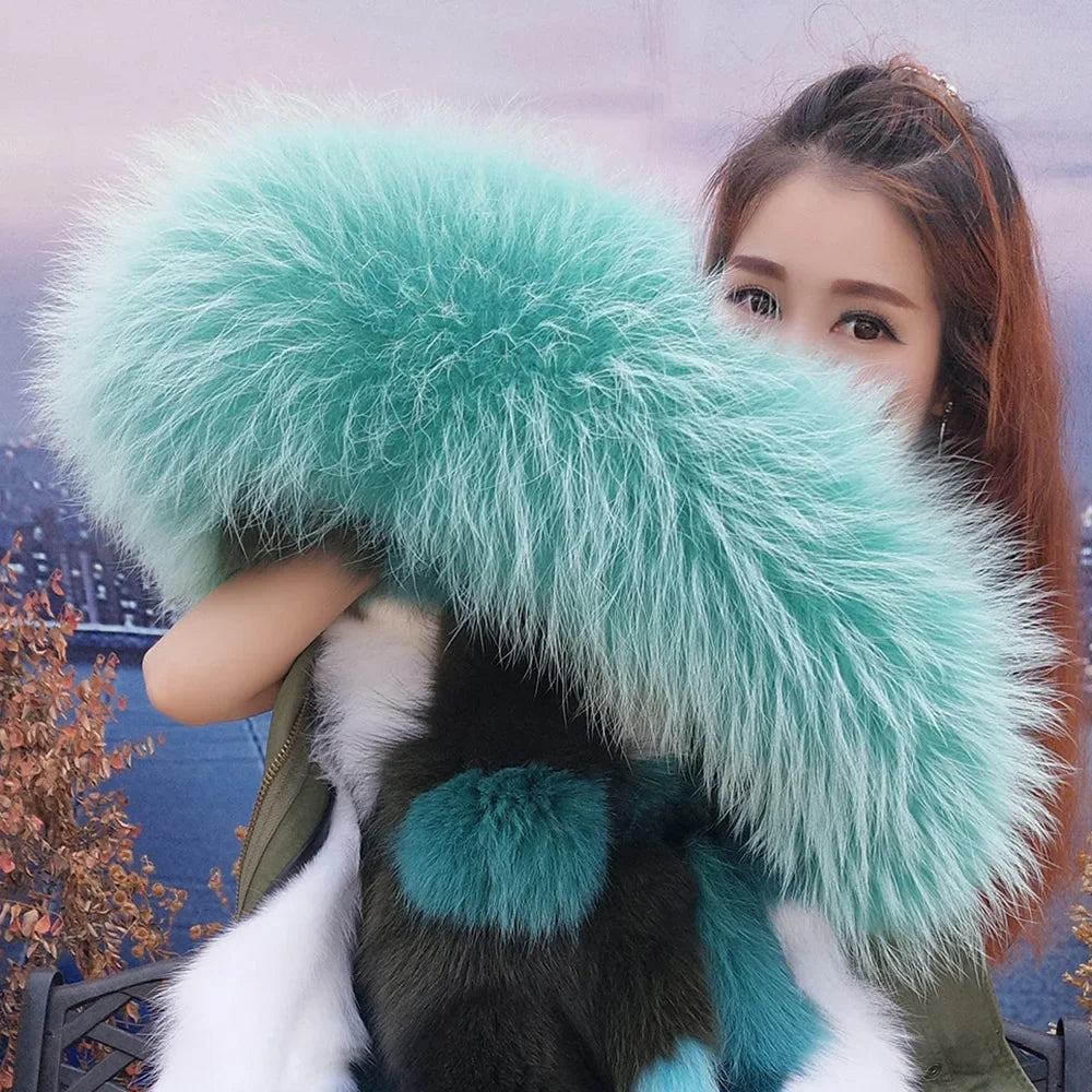 Women's winter parka with removable faux fur collar and lining