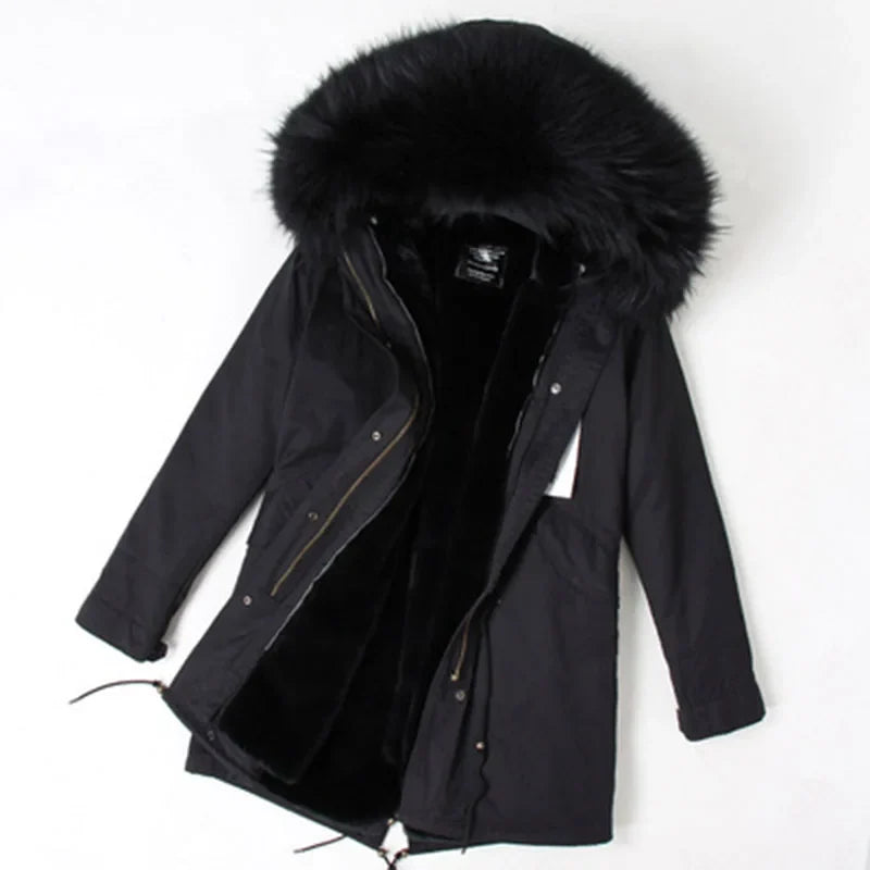 Women's Winter Parka with Large Faux Fur Collar & Warm Lining