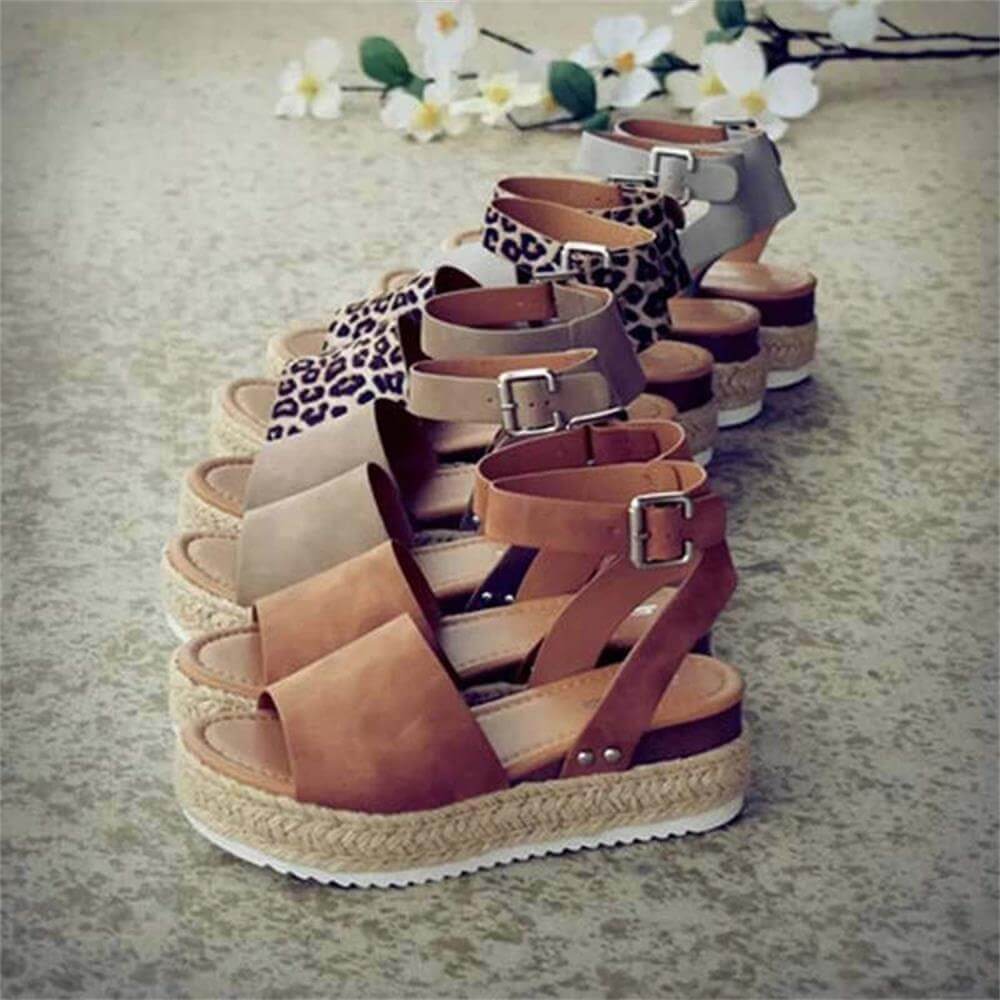 Women's platform sandals espadrilles – fashionable summer sandals with ankle straps for everyday life, leisure, and vacation