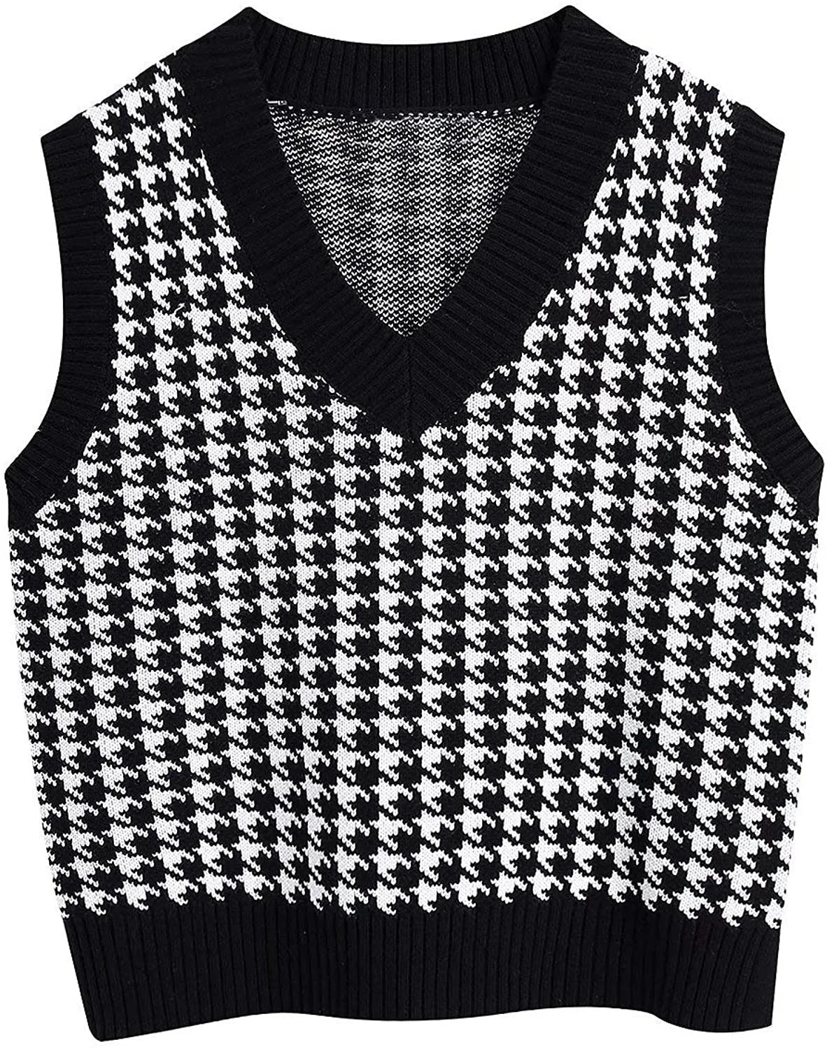 Women's knitted vest houndstooth V-neck sleeveless sweater vest