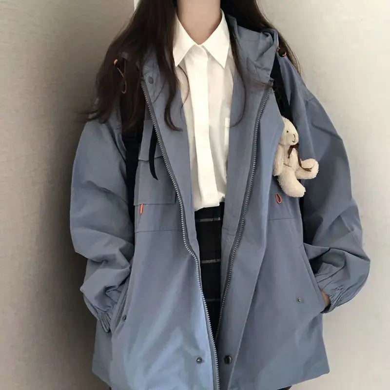 Blue hoodie jacket with zipper and pockets