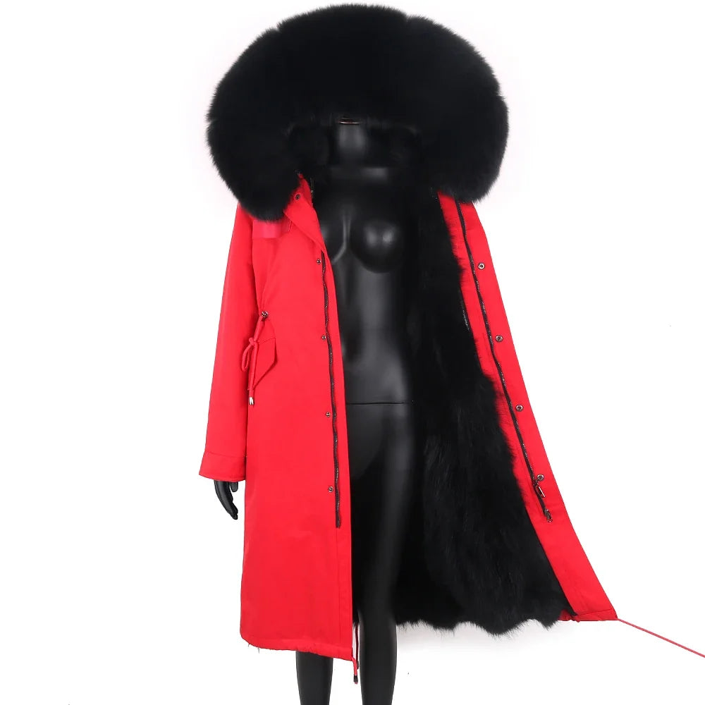 Damen Winterparka lang mit großer Kapuze und Pelzimitat Futter