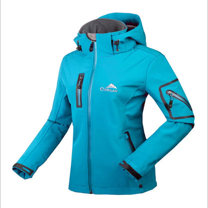 Outdoor Jacke Damen Türkis Winddicht Kapuze Reißverschlusstaschen
