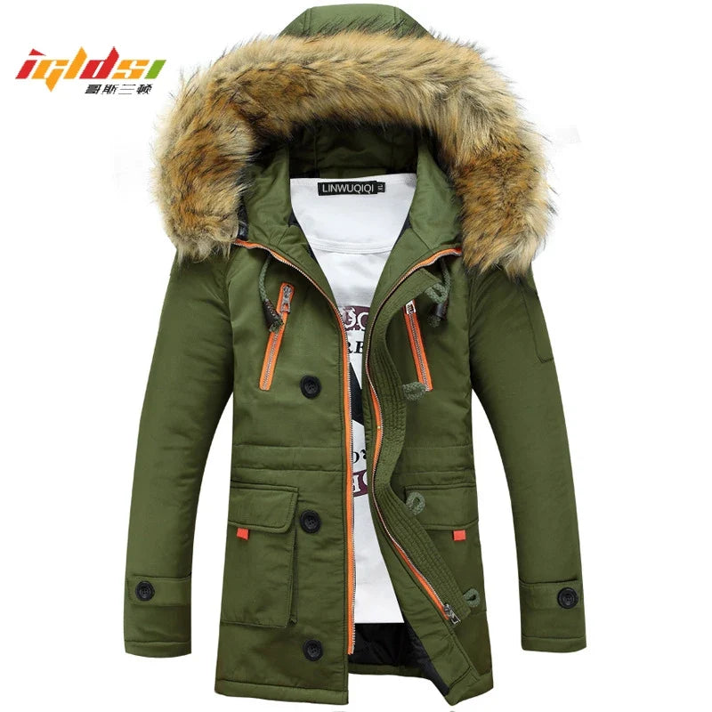 Men's parka with hood and faux fur trim - Winter jacket