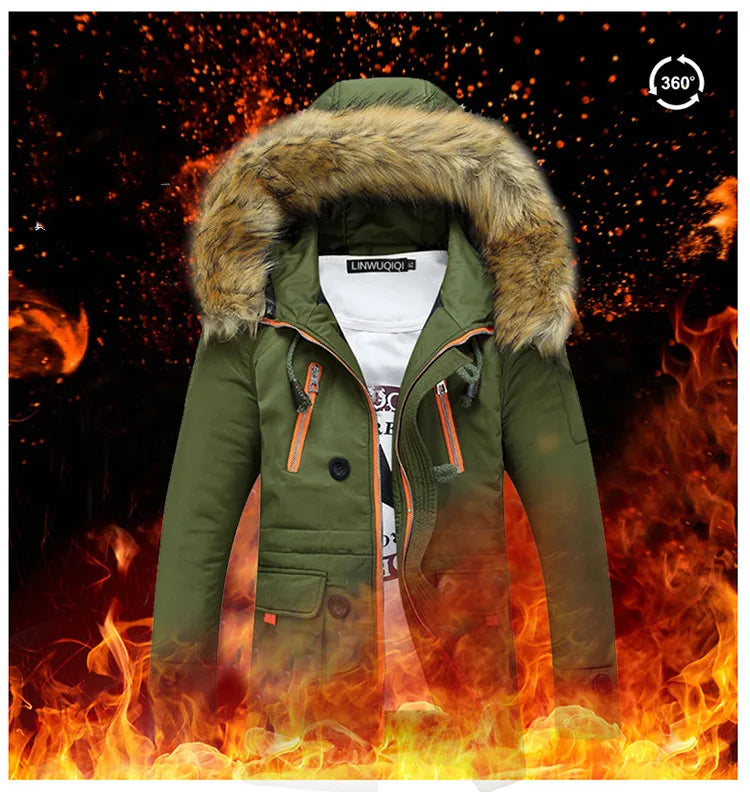 Men's parka with hood and faux fur trim - Winter jacket