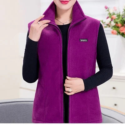 Women's fleece vest with stand-up collar and zipper