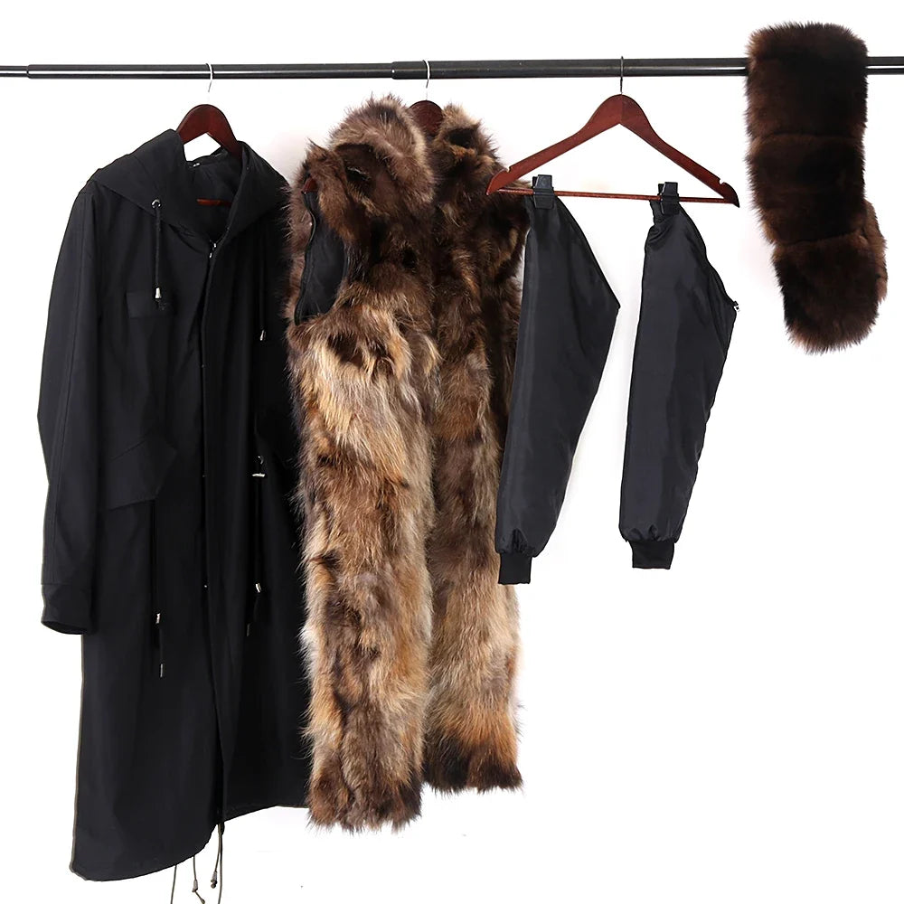Damen Winterparka lang mit großer Kapuze und Pelzimitat Futter