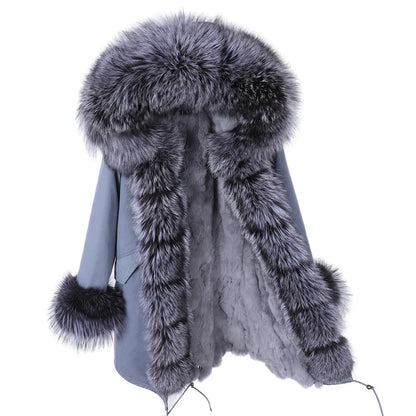 Women's winter parka with pink faux fur lining & hood