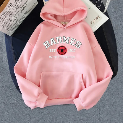 Unisex Kapuzenpullover mit „BARNES WINTER SOLDIER“ Print, Kängurutasche und Kordelzug