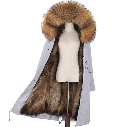 Damen Winterparka mit Pelzbesatz Kapuze Lang