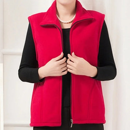Women's fleece vest with stand-up collar and zipper
