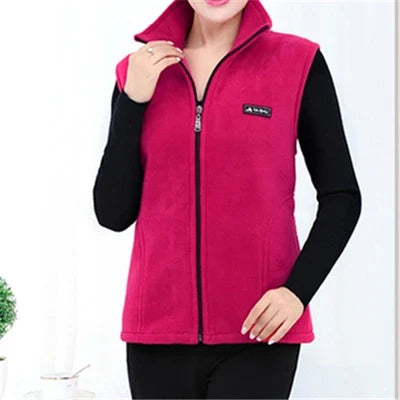 Women's fleece vest with stand-up collar and zipper