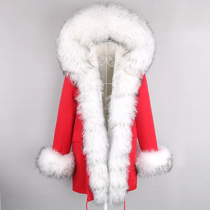 Winter parka with hood and black faux fur lining