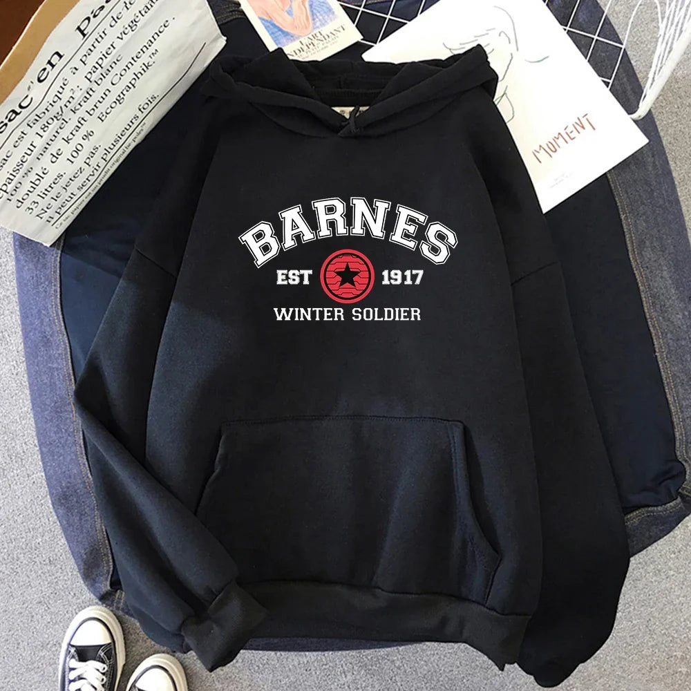 Unisex Kapuzenpullover mit „BARNES WINTER SOLDIER“ Print, Kängurutasche und Kordelzug